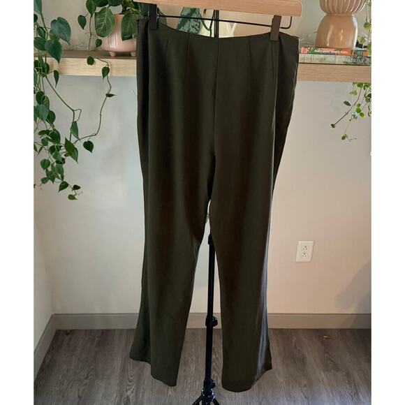 Dana Buchman Olive Green Wool Straight Leg Pants Size 12 Womens Career Trousers - Picture 2 of 8
